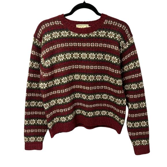 Vintage Woolrich Red White Green Print 100% Wool Crewneck Sweater Womens Medium - Picture 1 of 5